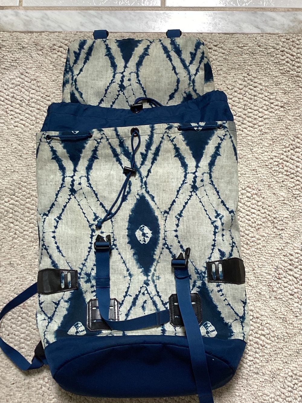 Burton Navy and Indigo Tie-Dye Daypack. Boho artisan minimalist rugged rucksack - Picture 3 of 8
